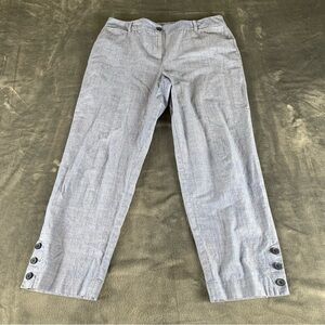 Talbots Cropped Pants Women's‎ Size 10 Blue Chambray Capri Pockets Button Hem
